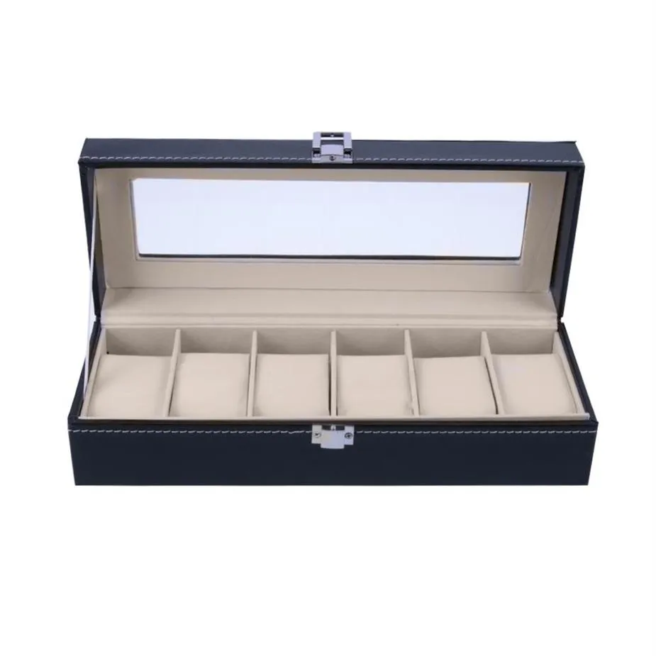 Watch Boxes 6 Slots Wrist Display Case Jewelry Storage Organizer Box with Cover Watches Holder Organizer229s