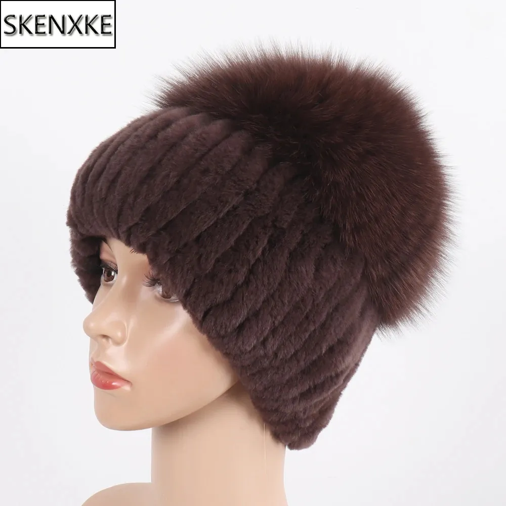 Beanie/Skull Caps Russia Lady Winter Real Fur Hat Women Warm Knitted Genuine Rex Rabbit Fur Hat Top Natural Fox Fur Bomber Caps Rex Rabbit Fur Cap231118