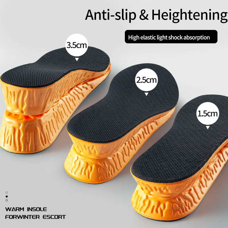 Аксессуары для запчастей для обуви 1535 см. Невидимая высота увеличение стельки Orange Eva Memory Foam Shoe Seale Pad Beart Seart для мужчин Женщины Ноги Уход 230421