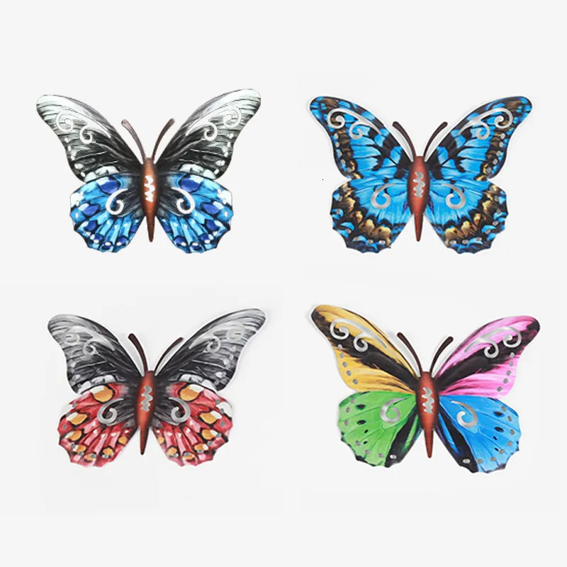 Garden Decorations 4st Metal Farterfly Wall Hanging Sculpture Artwork Miniaturas Animal Outdoor Statyes for Yard 230422