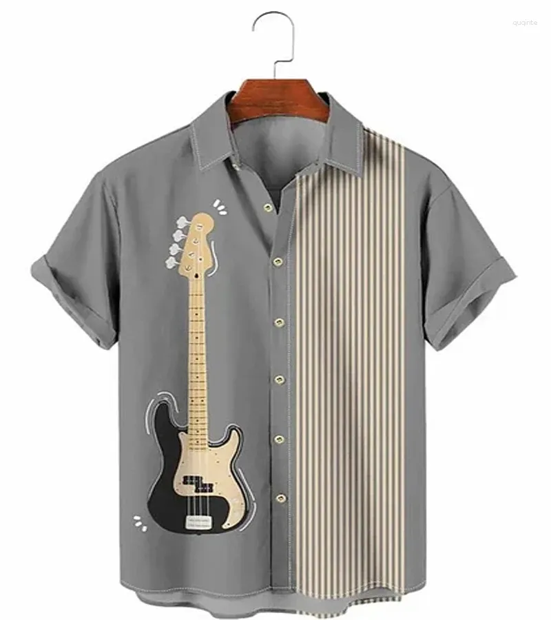 Męskie koszule butikowe gitarowe nadruk gitarowy koszulka z krótkim rękawem odzież moda