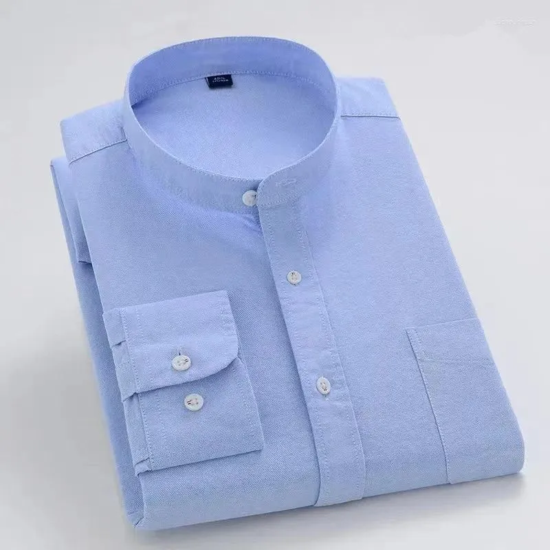 Camicie casual da uomo Camicia Oxford in cotone manica lunga Business colletto alla coreana ufficio quattro stagioni verde militare solido di alta qualità