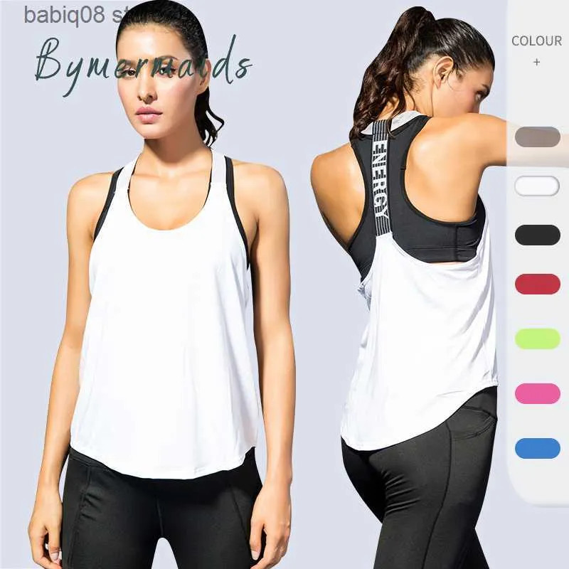 Tenues de yoga Bymermaids 2022 Gym Tops Top de sport pour femmes Lettre Chemises sans manches Tops de yoga sans manches Fitness Running Quick Dry Tank Crop Top T230422