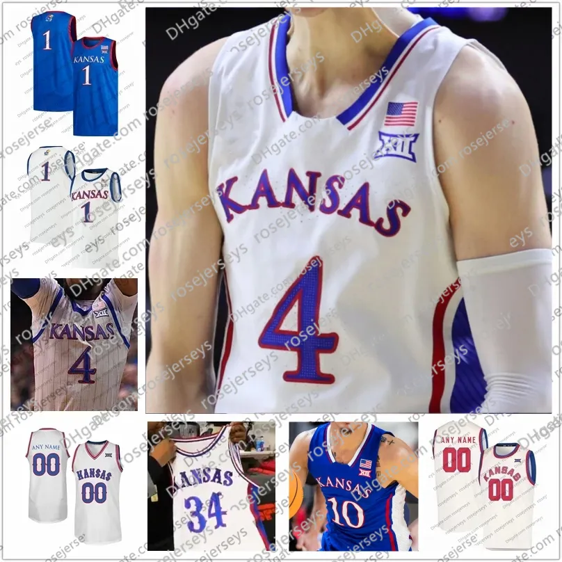 Camisa de basquete personalizada Kansas Jayhawks 2024 Hunter Dickinson Kevin McCullar Jr. Elmarko Jackson Parker Braun Masculino Feminino Jovem S-3XL