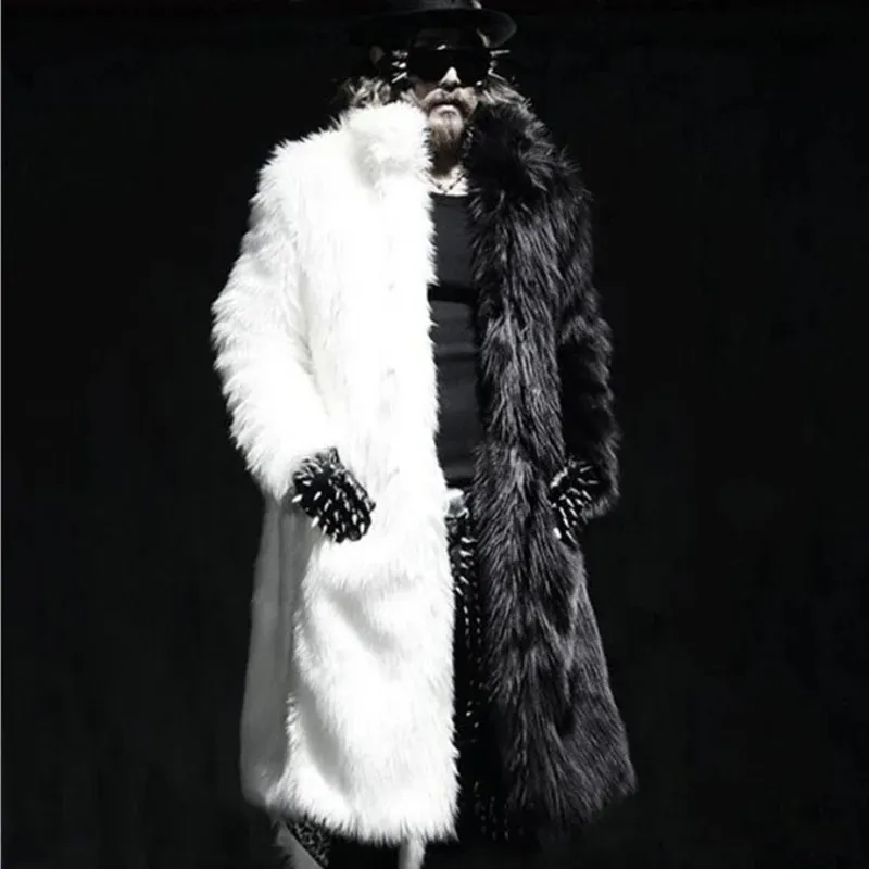 Men's Fur Faux Winter men's fur coat long casual warm jacket black and white colored windbreaker 231121