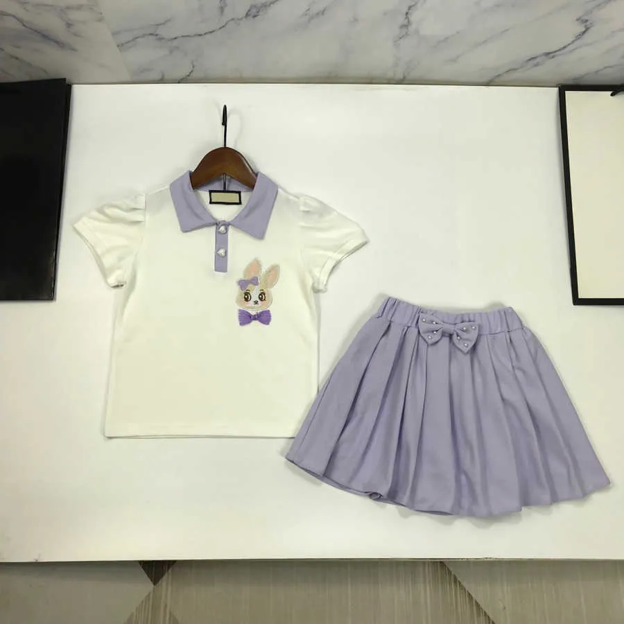 23ss Kid Set Set Set Set Kids Designer Older Girls Splicing Lyal Emelcodery Polo Рубашка для рубашки с коротким рукавом костюм для детской одежды высокого качества