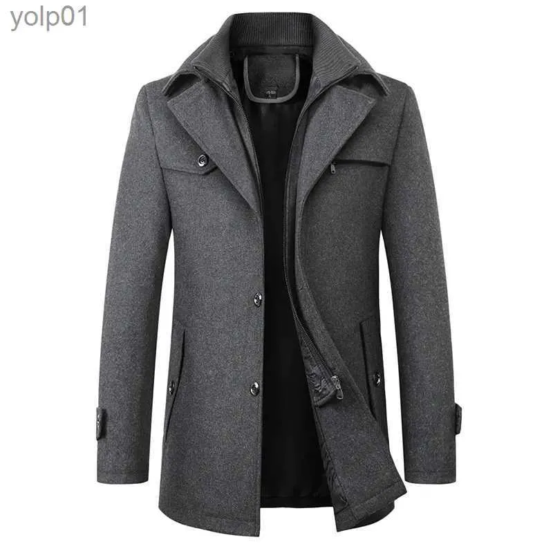 Men's Wool Blends Autumn and winter middle-aged men fashion high-end atmospheric wool overcoat in the long thickened woollen coat menL231122