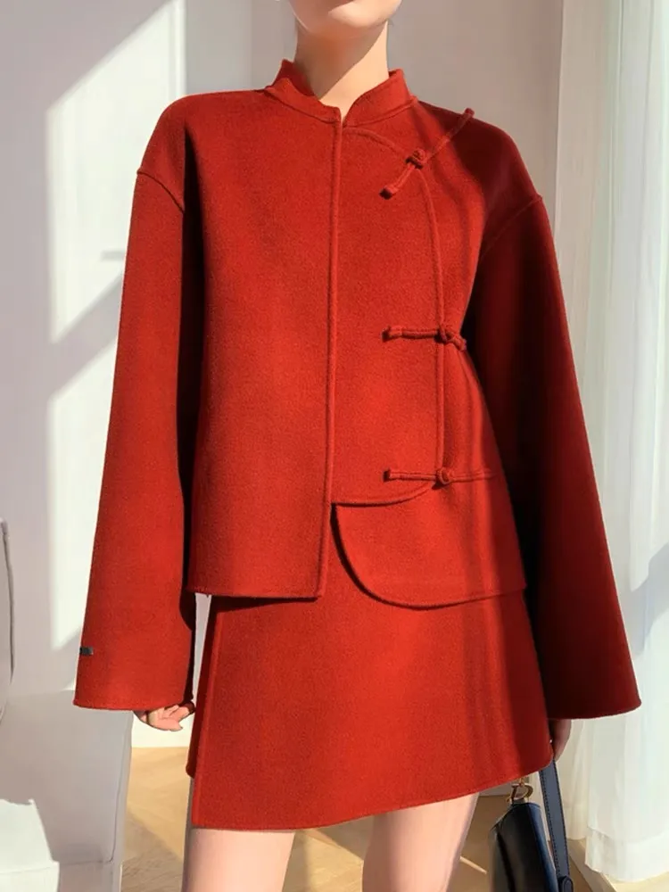 china red 2 pieces set Blazer + Mini Skirt hanfu Suit party dress Luxury Hand MadeShort Mini for Girls Short Jacket summer