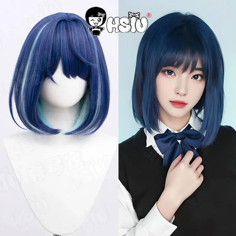 Fontes de festa anime oshi no ko peruca cosplay kurokawa akane hsiu 35-70cm cinza roxo gradiente longo cabelo curto sintético