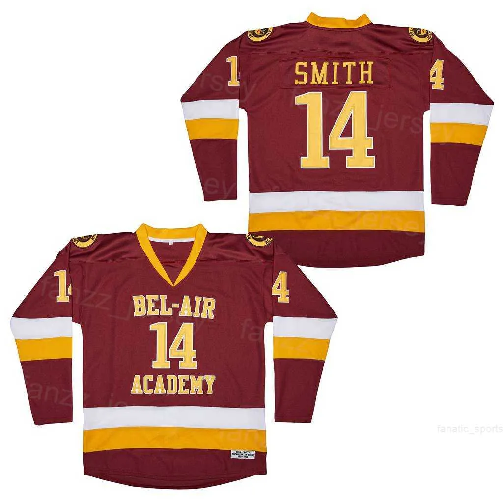 Filme The Fresh Prince Hockey Jerseys 14 Will Smith, da Bel-Air (Bel Air) Cor Red University Bordado vintage para fãs de esporte Pullover respirável College Retro