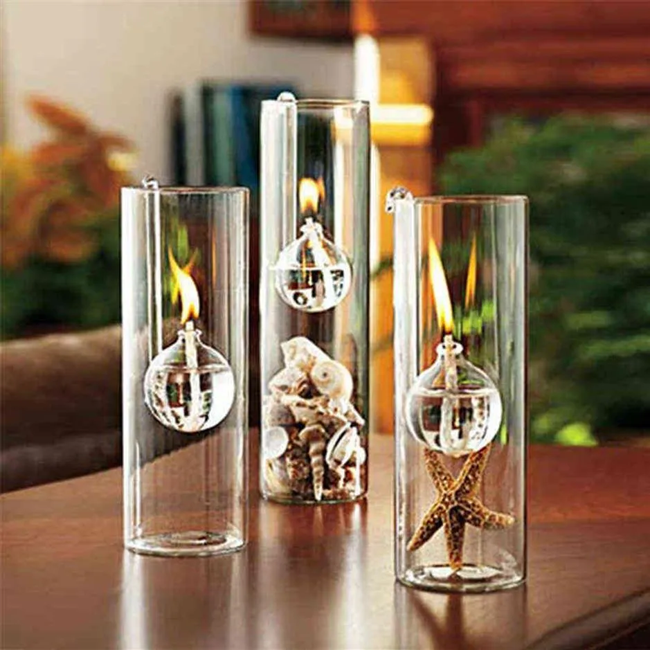 Creative European-Made Romantic Transparent Glass Cylindrical Oil Lamp Wedding Decoration Gift I stället för Candle Holder Home H2204217D