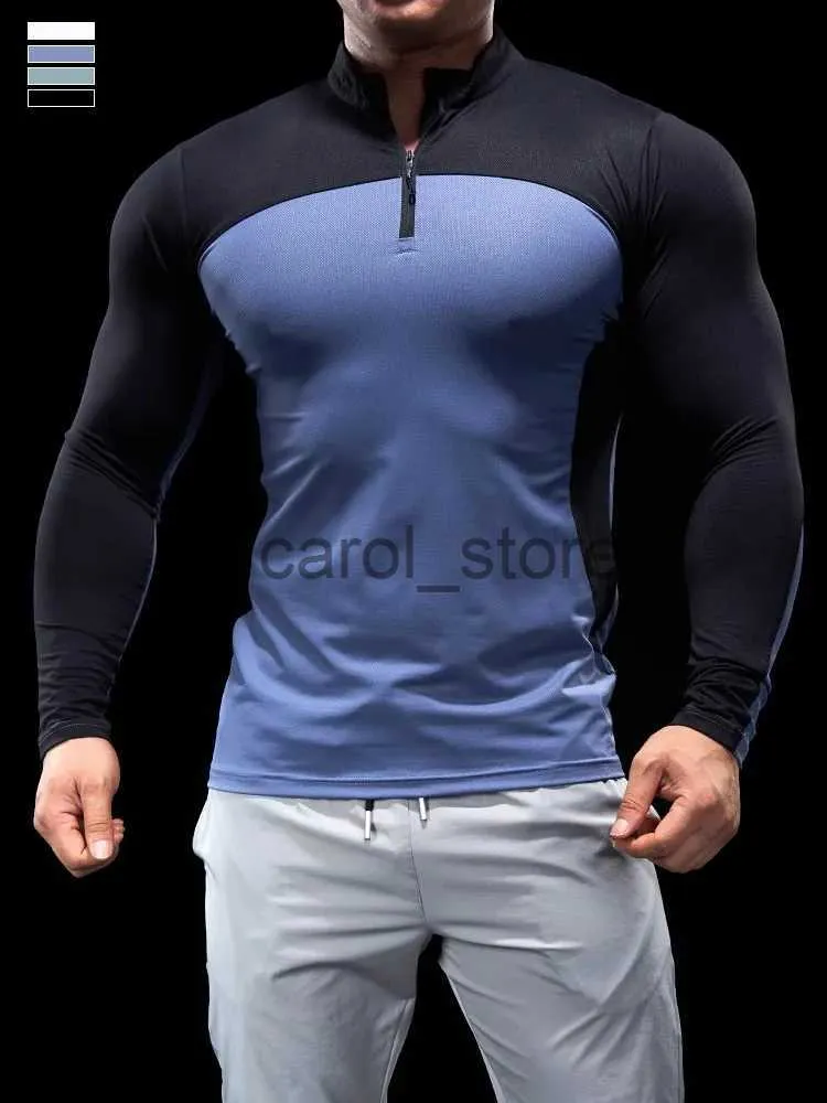 Heren T-shirts Heren Lente Herfst Panty met lange mouwen Fitnesskleding POLO Shirt Halve ritssluiting Sneldrogend Elastisch Sport Dun Hardlopen Gymtop J231121