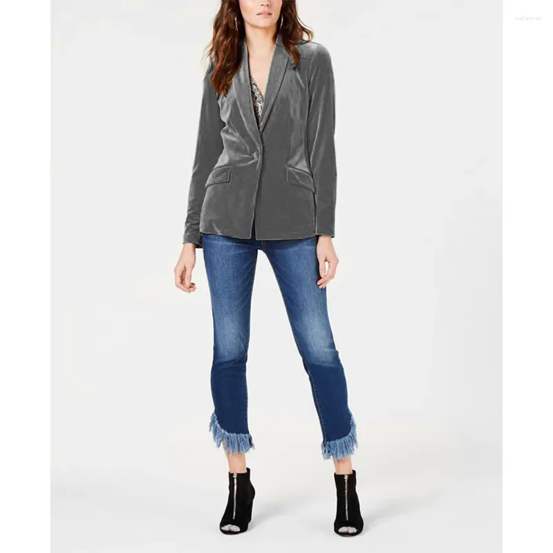 Damespakken fluwelen pak jas flap zak luxe kleding vrouwen zwarte blazers één knop herfst vrouwelijke kleding casual kantoorjas