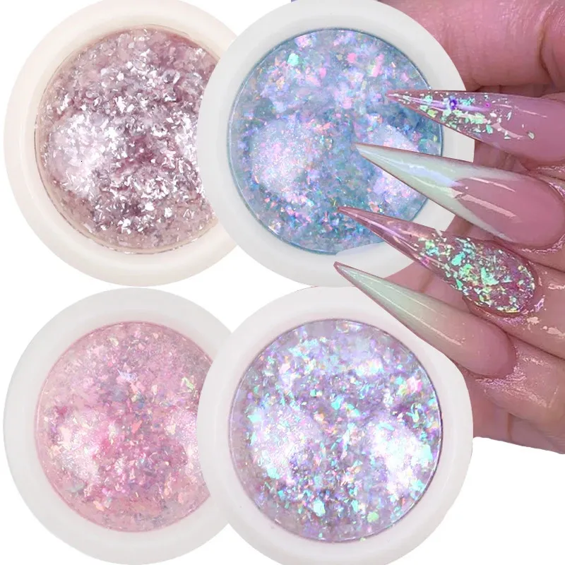 Acrílico pós líquidos holográficos unhas lantejoulas decoração flocos brilhantes sereia opala pó roxo glitter diy cromo espelho néon arte ferramentas 231121