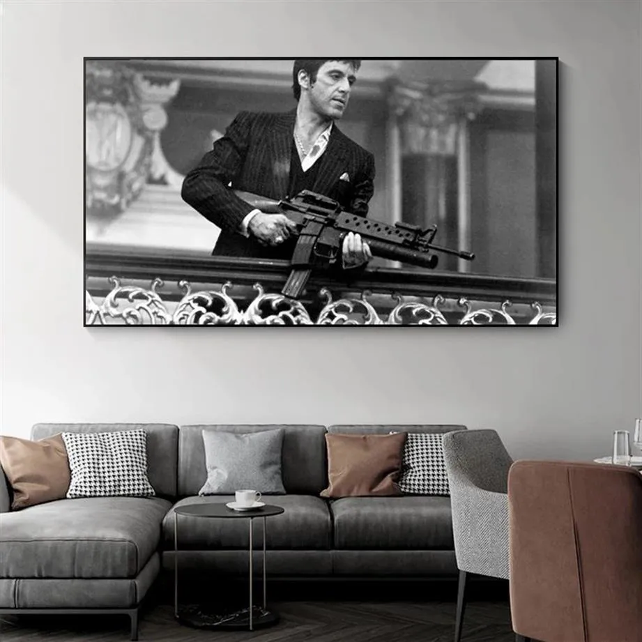 Filmpriester Tony Montana Schwarz-Weiß-Porträt Leinwandgemälde Poster und Drucke Wandkunst Bilder für Heimdekoration2232