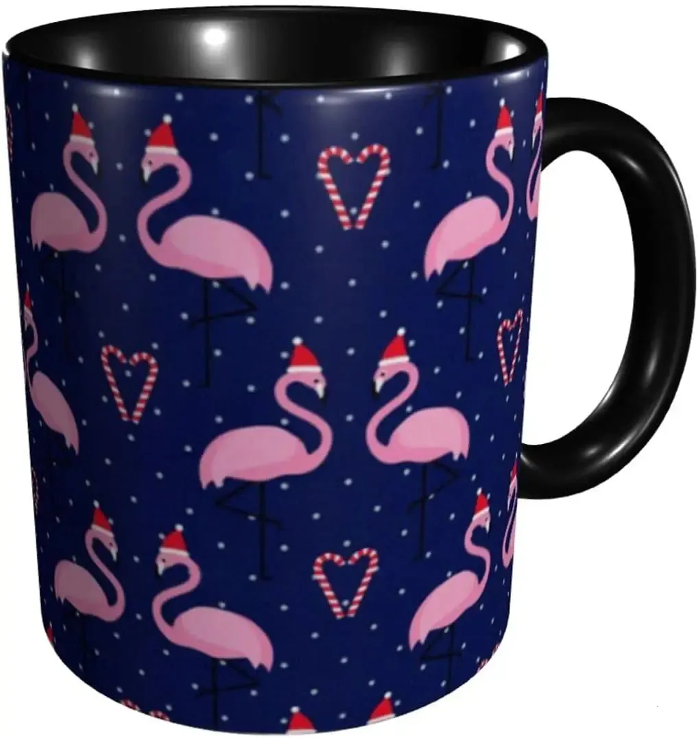 Mugs Merry Christmas Flamingo Bird Funny Coffee Mugs 11oz Tea Cocoa Ceramic Cup Friends Cool Gadgets Personalized Novelty Gifts 231121