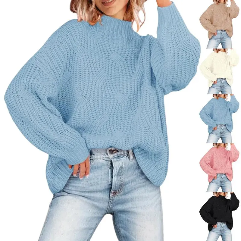 Maglioni da donna Camicetta Tinta unita collo semi alto manica lunga maglione pullover in maglia ampia anni '90 Assolutamente creativo