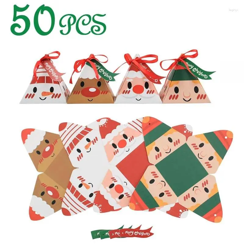 Рождественские украшения 50 шт. треугольная коробка веселые конфеты крафт-бумага подарочная упаковка сумка вечерние сувениры украшения поставки