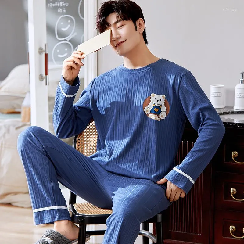 Men s Sleepwear Cotton Pajamas Set For Men Korean Fashion Nightwear Pjs Plus Size 3XL Home Suit Male Pijamas Sleeping Tops Clothes Homme