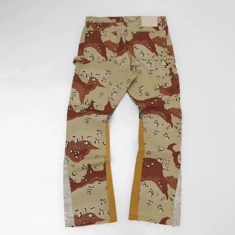 Herenjeans kaki woestijn camouflage luipaard patchwork micro wijd uitlopende broek overalls mannen vrouwen