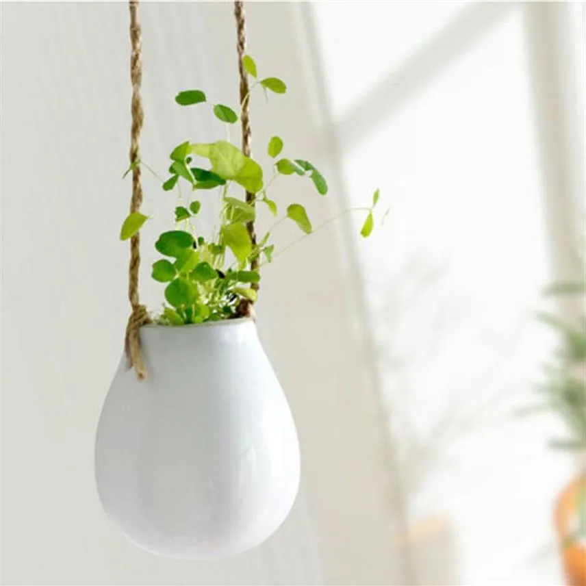 Jardinière suspendue en céramique pour balcon de jardin américain, Pot de fleur, Vase de plantes avec ficelle, petite bouteille, décoration de maison, 334h