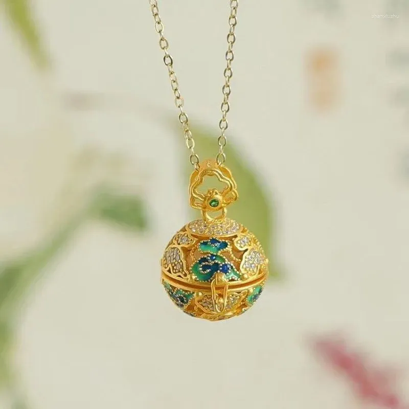 Chains Classical Elements Natural An Jade Necklace Auspicious Clouds Embroider Ball Pendant Ancient Gold Craft Hollow Out Jewelry