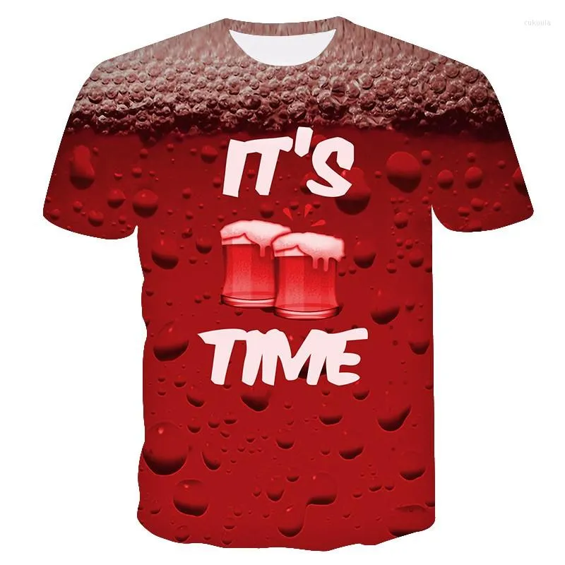 قمصان الرجال 2023 الصيف O-Neckt-Shirt وقت قصير للبيرة 3D المطبوعة لشرب القميص العصري العصري أقصى الأكمام