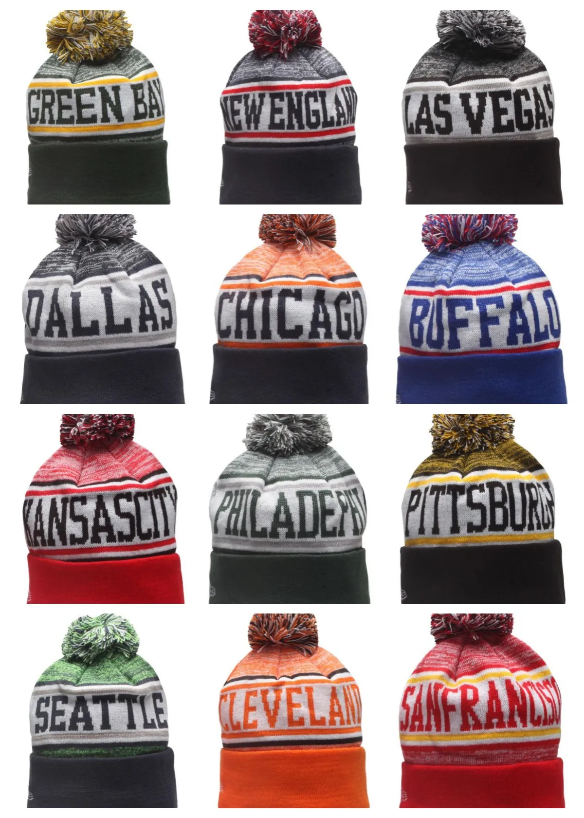 Gorros de futebol Equipe Cuffed Knit Hat Pom Beanie Hat Teams Knits Hats Misture e combine todos os bonés