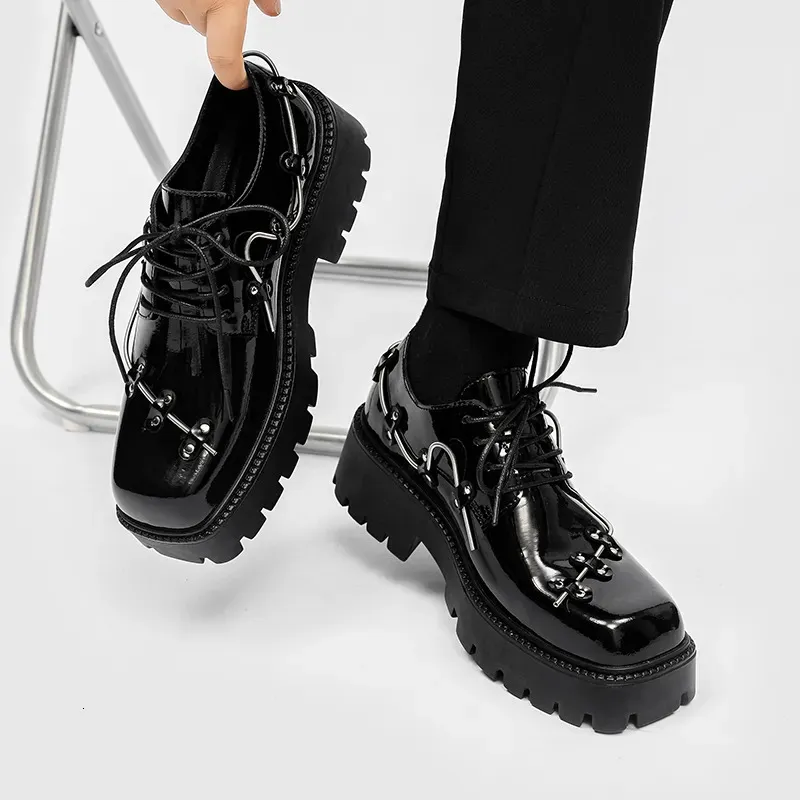 Classic Platform Brogue Black Oxford Dress Men Retro Patent Leather Footwear Low-Ankle Party Shoes 231122 1785