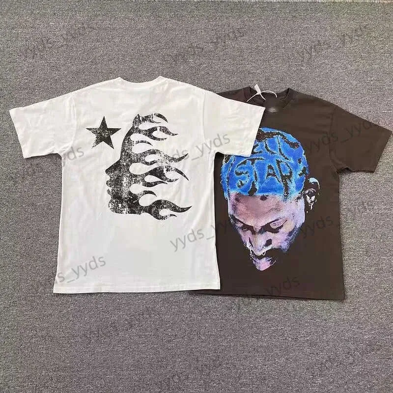 Męskie koszulki Hellstar Tee Head Shine Print High Street Pure Cotton Wysoka jakość 1 1 Trendy Mężczyzn i Kobiety T231122