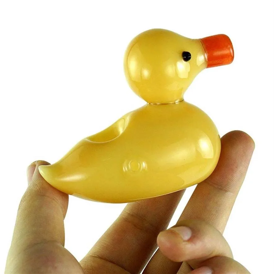 Único pequeno pato amarelo forma cachimbos de vidro bubbler dab rig plataformas petrolíferas bong pipe água bongs3026