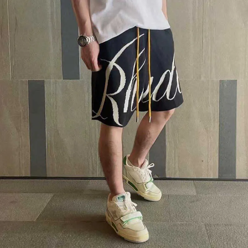 Vêtements de créateurs Rhude Track Niche Shorts de basket-ball à la mode American Loose Knit Summer Respirant Casual Capris Hommes Couples Joggers Sportswear Beach fitness