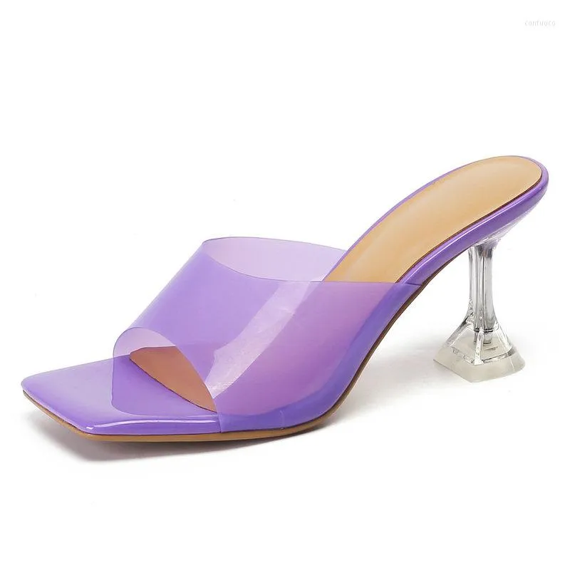 Slippers 2023 transparente pvc cristal claro salto alto mulheres moda feminino feminino desliza sandálias de verão sapatos de festa