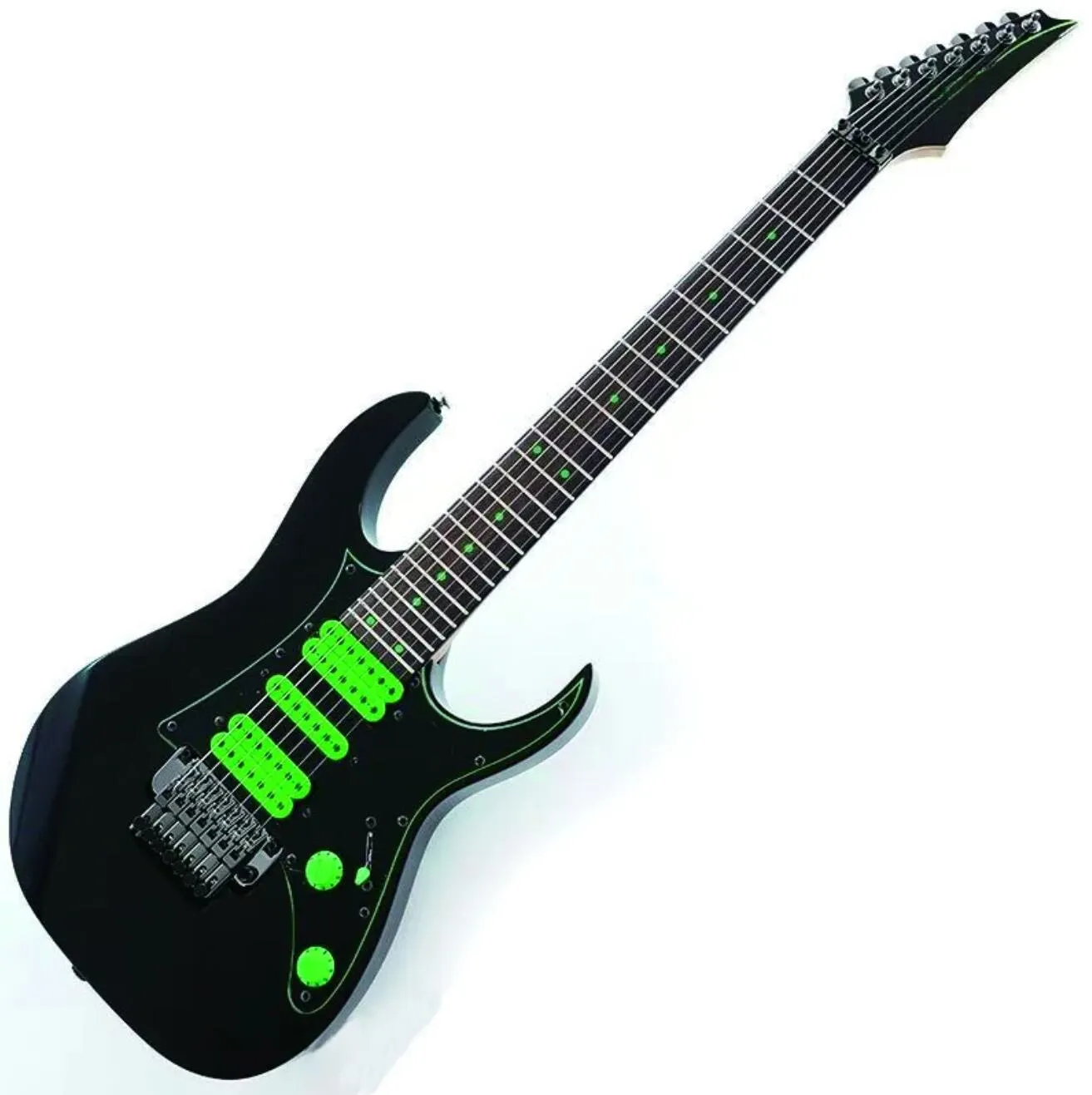 UV70P raro BK UV777 Universo 7 Strings Steve Black Guitar Guitar Floyd Rose Tremolo Fluorescente Pickups DOT DOT Hardware preto