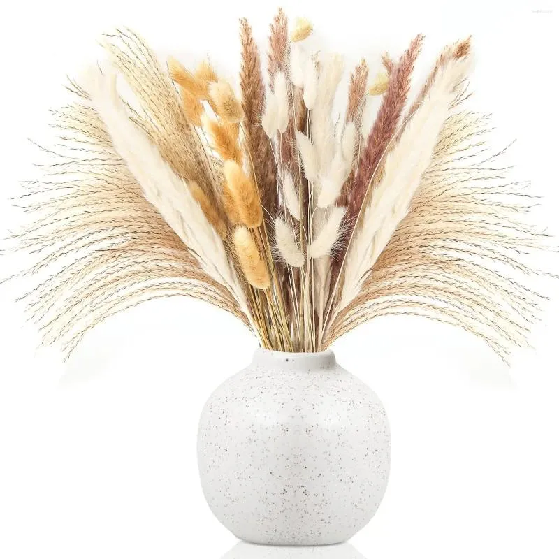 Fiori decorativi 60 pezzi erba di pampa secca bianco marrone canne code vaso di fiori boho decorazioni per la casa centrotavola decorazione fai da te