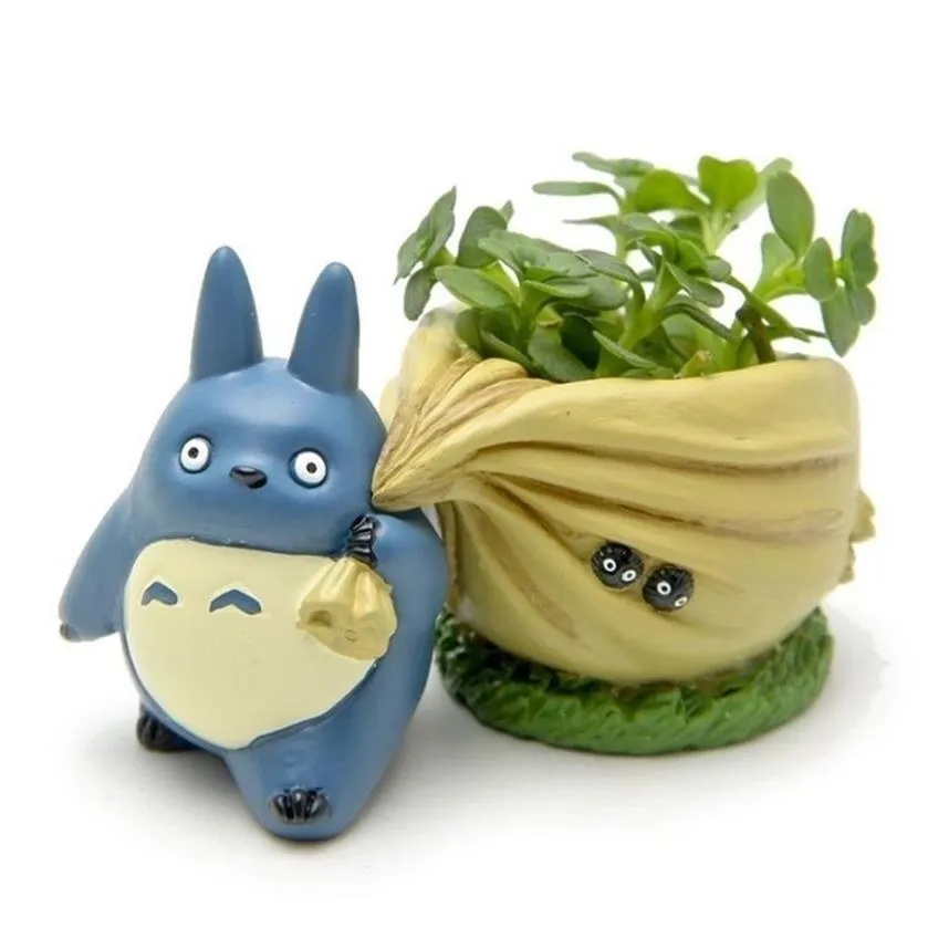 Kawaii Flowerpot Bulbasaur Succulent Planterare Söta gröna växter Pot With Hole Mini Back Bag Harts Y200723234X