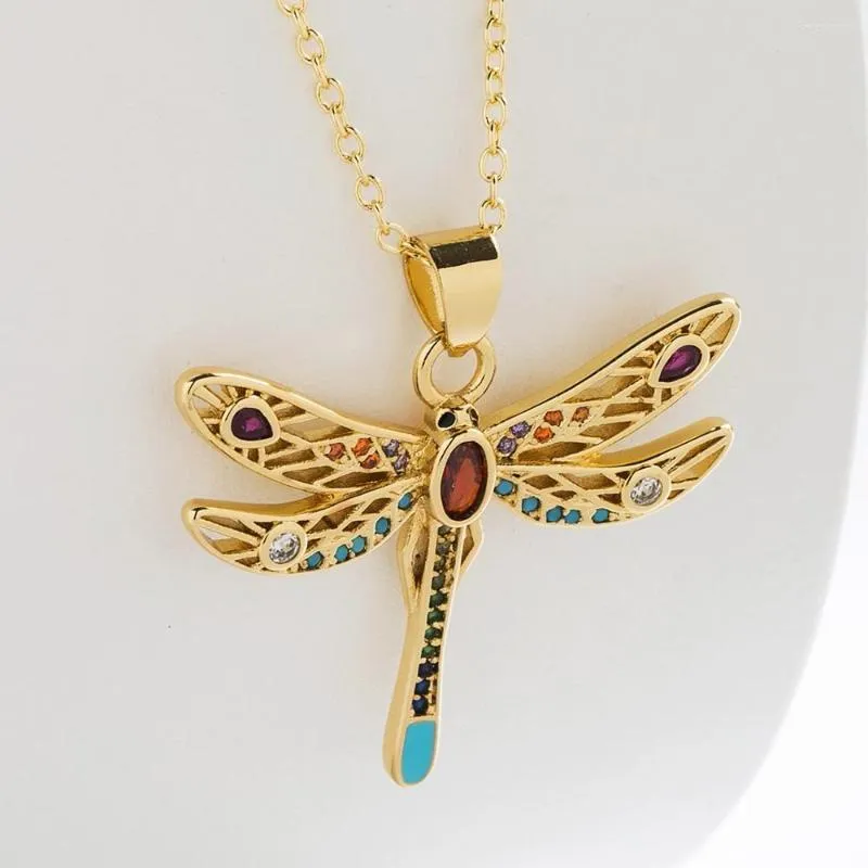 Pendant Necklaces Mafisar Design Women High Quality Copper Zircon Necklace Gold Plated Dragonfly For Female Cute Animal Jewelry Gifts