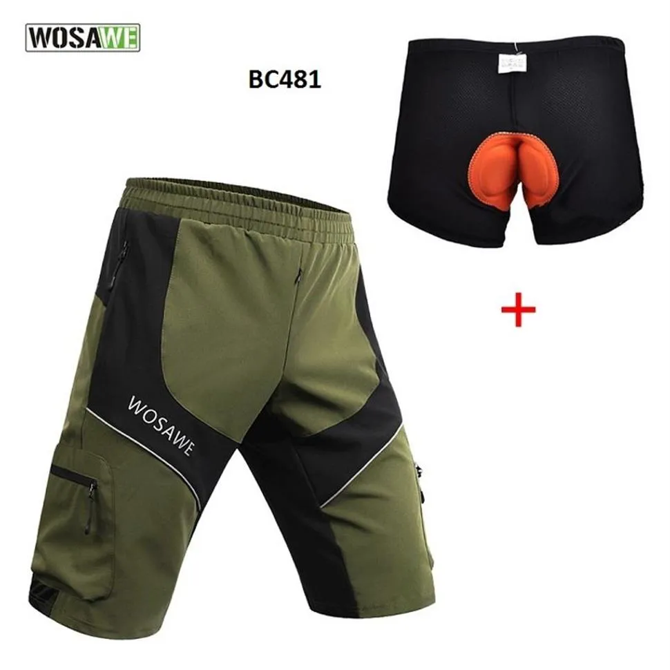 Wosawe Cycling Shorts MTB rowerowe szorty rowerowe oddychające luźne fit sportowe sportowe jazdą MTB z kieszeniem z zamkiem błyskawicznym249q