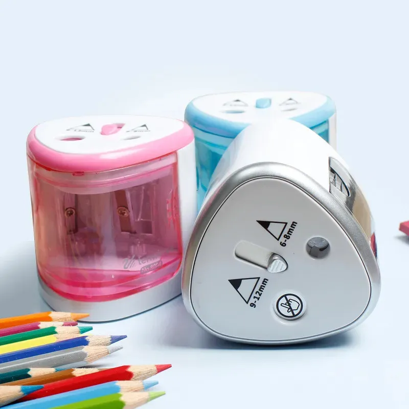 Pencil Sharpeners Battery Operated Electric Pencil Sharpener W/2 Holes 6-8mm and 9-12mm Auto-Stop Back To School Supplies for Student 231121