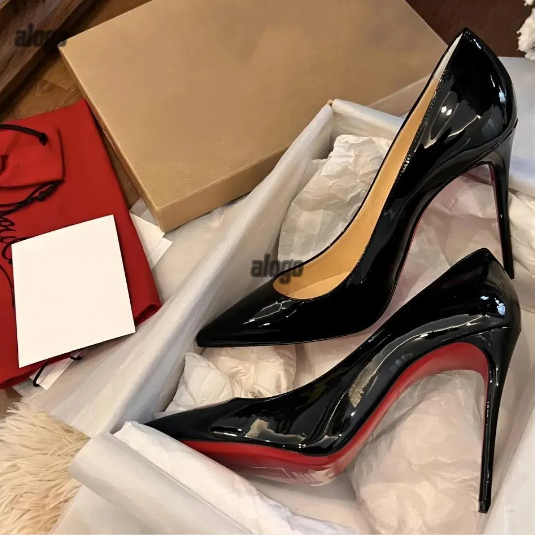 Designer Women High Heel Shoes Red Shiny Bottoms 8cm 10cm 12cm Thin Heels Black Nude Patent Leather Woman Pumps with dust bag eur 36-44