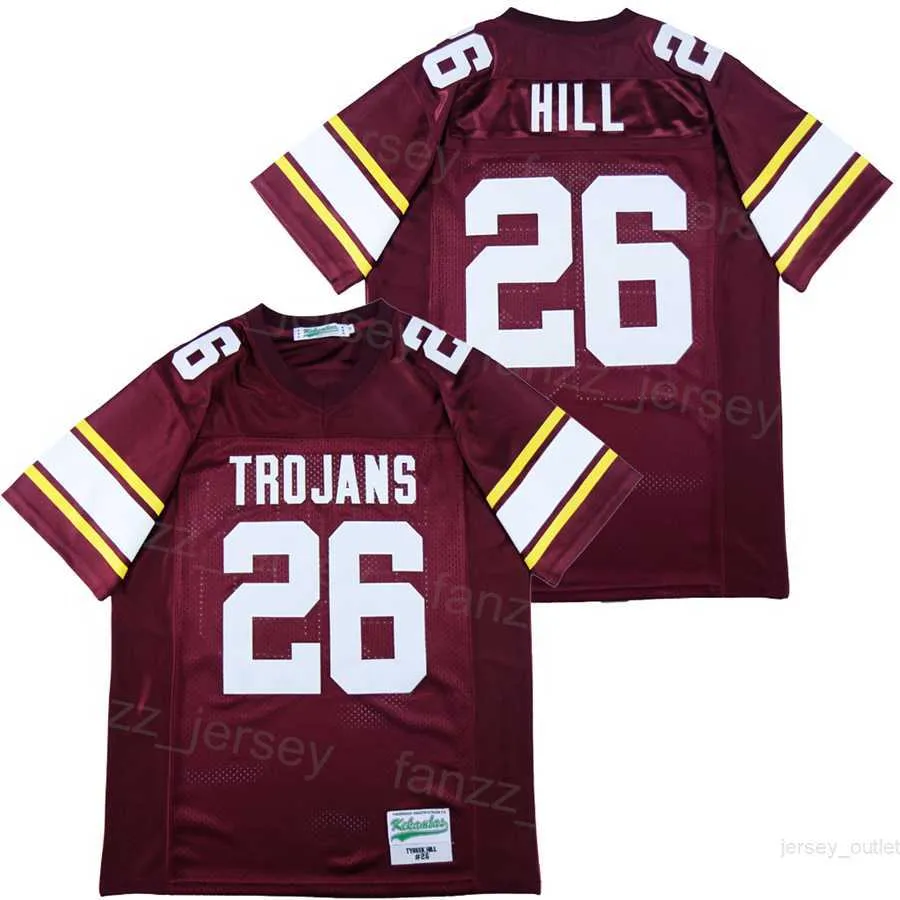 High School Paradise Valley Trojans Jerseys Football 26 Tyreek Hill Retro Purple Team Color Moive College Breattable Sewn On For Sport Fans University Pullover