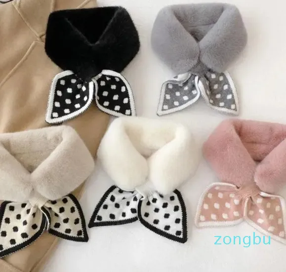 Scarves All-Match Thick Plush Scarf Dots Splice Winter Warm Furry Faux Fur Collar Cross Neck Sleeve For Women Girls