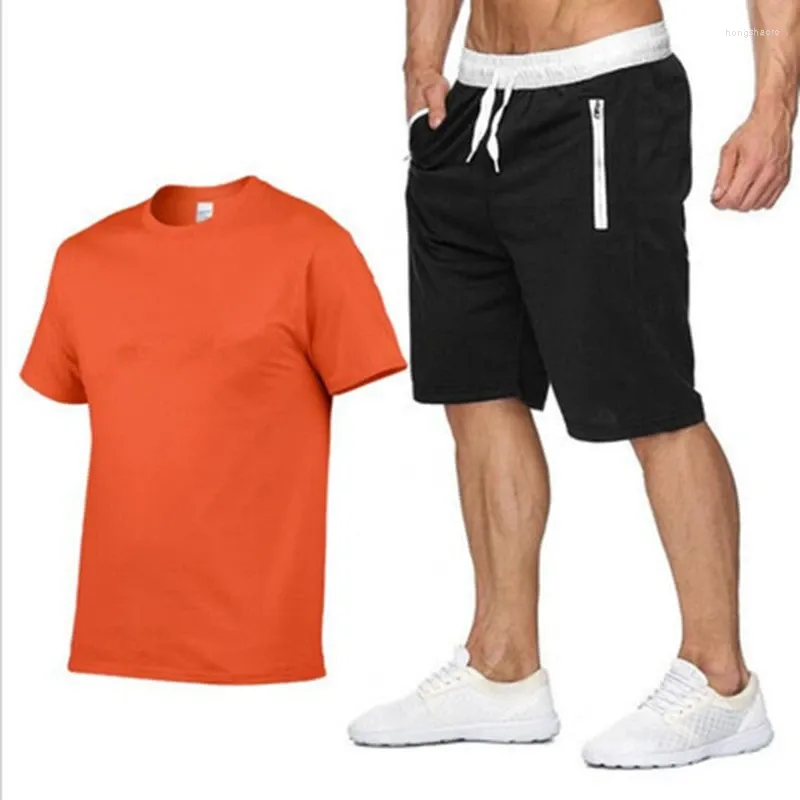 Men's Tracksuits 2023 Cotton- Summer 2023two Piece Set Men Short Sleeve T Shirt Cropped Top Shorts Design Fashion PZM