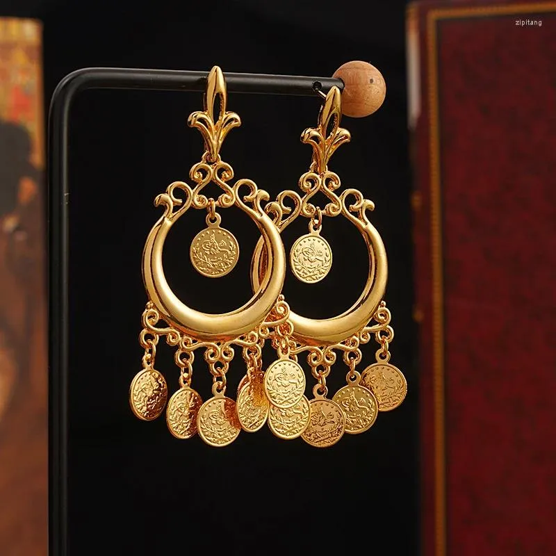 Boucles d'oreilles pendantes plaquées or avec pompons, bijoux de mariage turcs et arabes, accessoires ethniques pour cadeaux de mariée