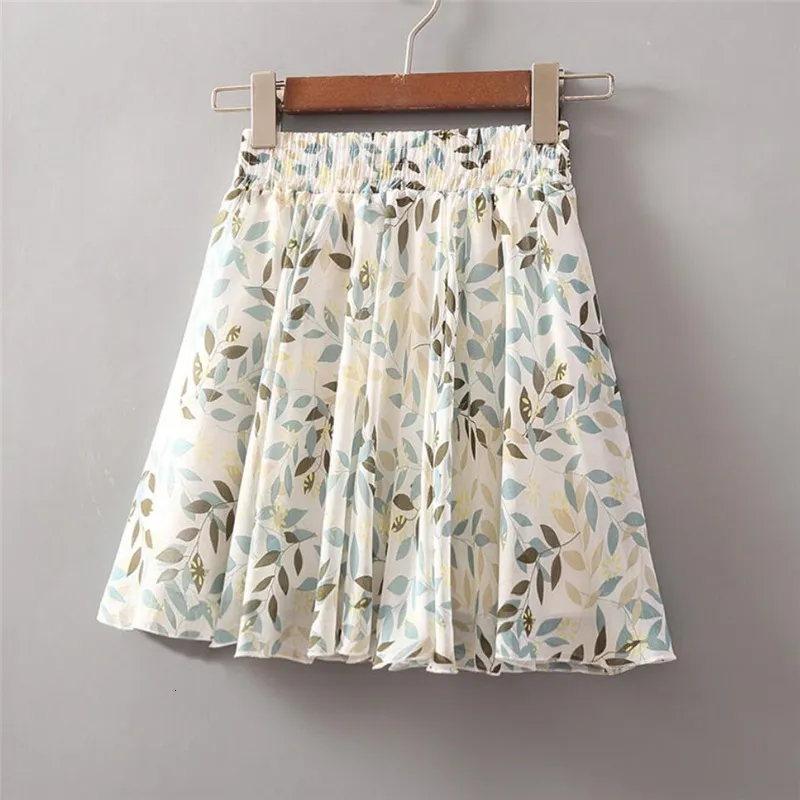 Womens Floral Chiffon Mini Skirt High Waist A Line Elastic