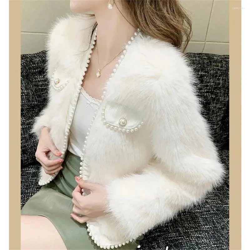 여자 모피 겨울 짧은 가짜 잔디 재킷 코트 암컷 코트 데이 플러시 두꺼운 따뜻한 스트리트웨어 2023