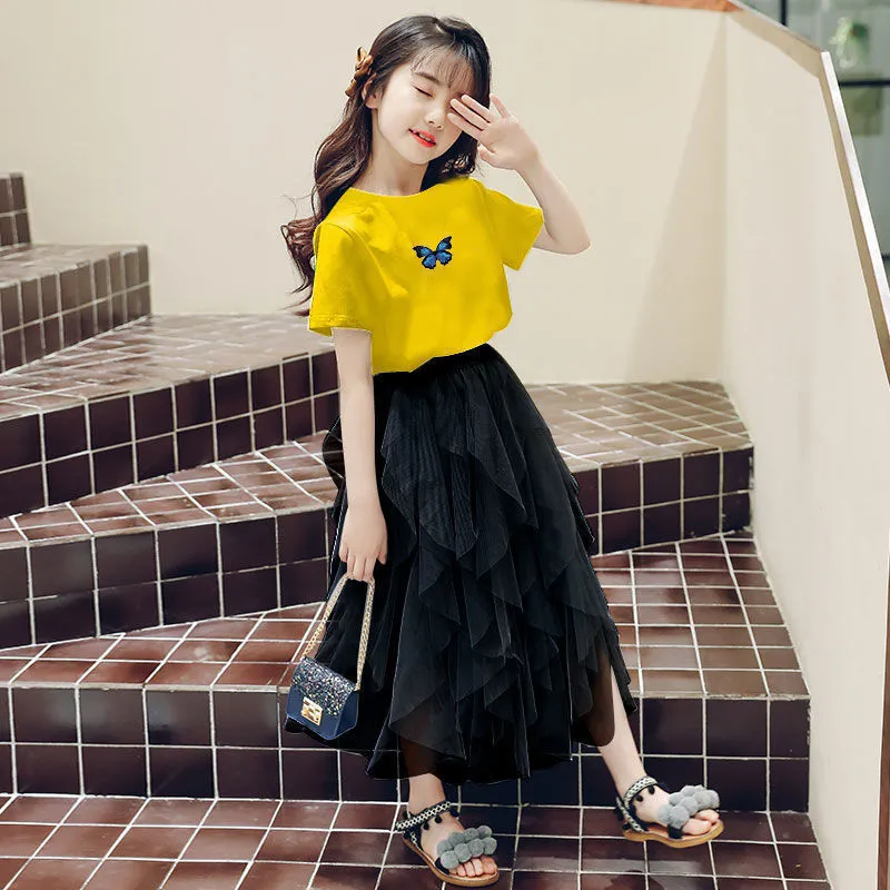 Girls Mesh Skirt And T Shirt Level Set Elegant Summer Outfit For