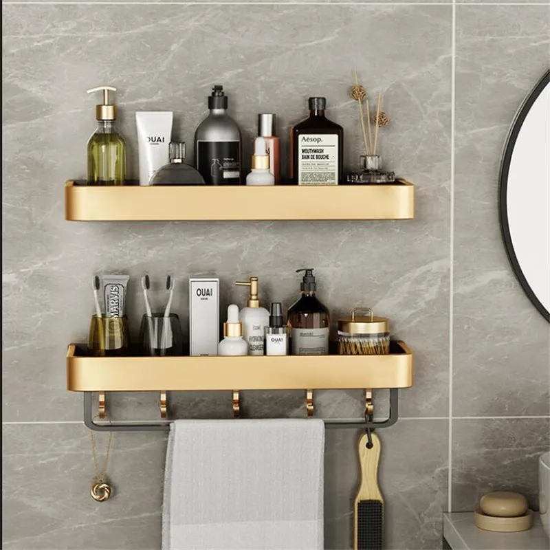 Corner Shelf Brass Bathroom Shower Rack Brushed Gold Bath Shower