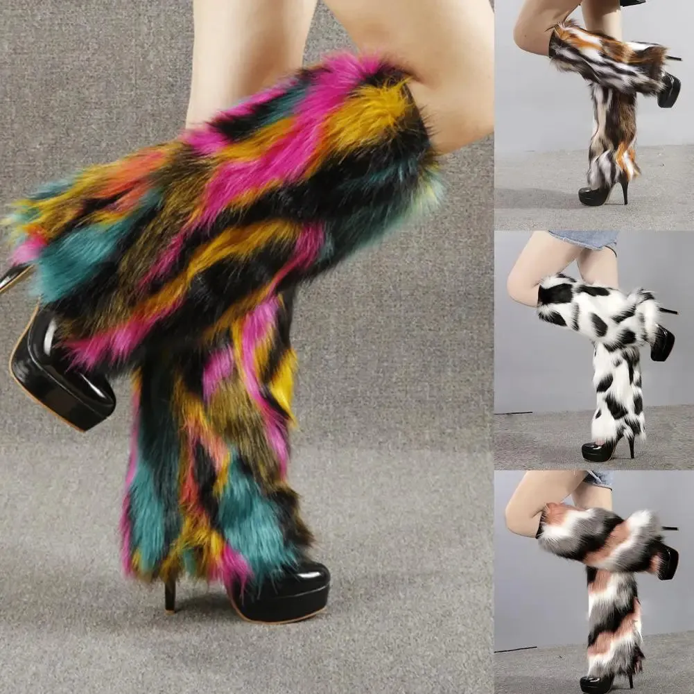 Gaiter Leg Warmers Colorful Furry Faux Fur Fashing المظهر أغطية التمهيد مسدود للارتداء اليومي 231121