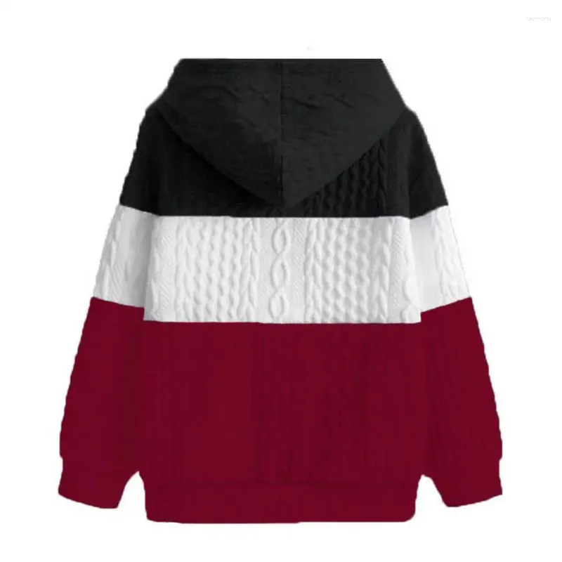 Con cappuccio da uomo con cappuccio con cappuccio accogliente colorblock a maglia con polsini elastici elastici caldi allacciata inverno invernale allentata pullover morbido con cappuccio